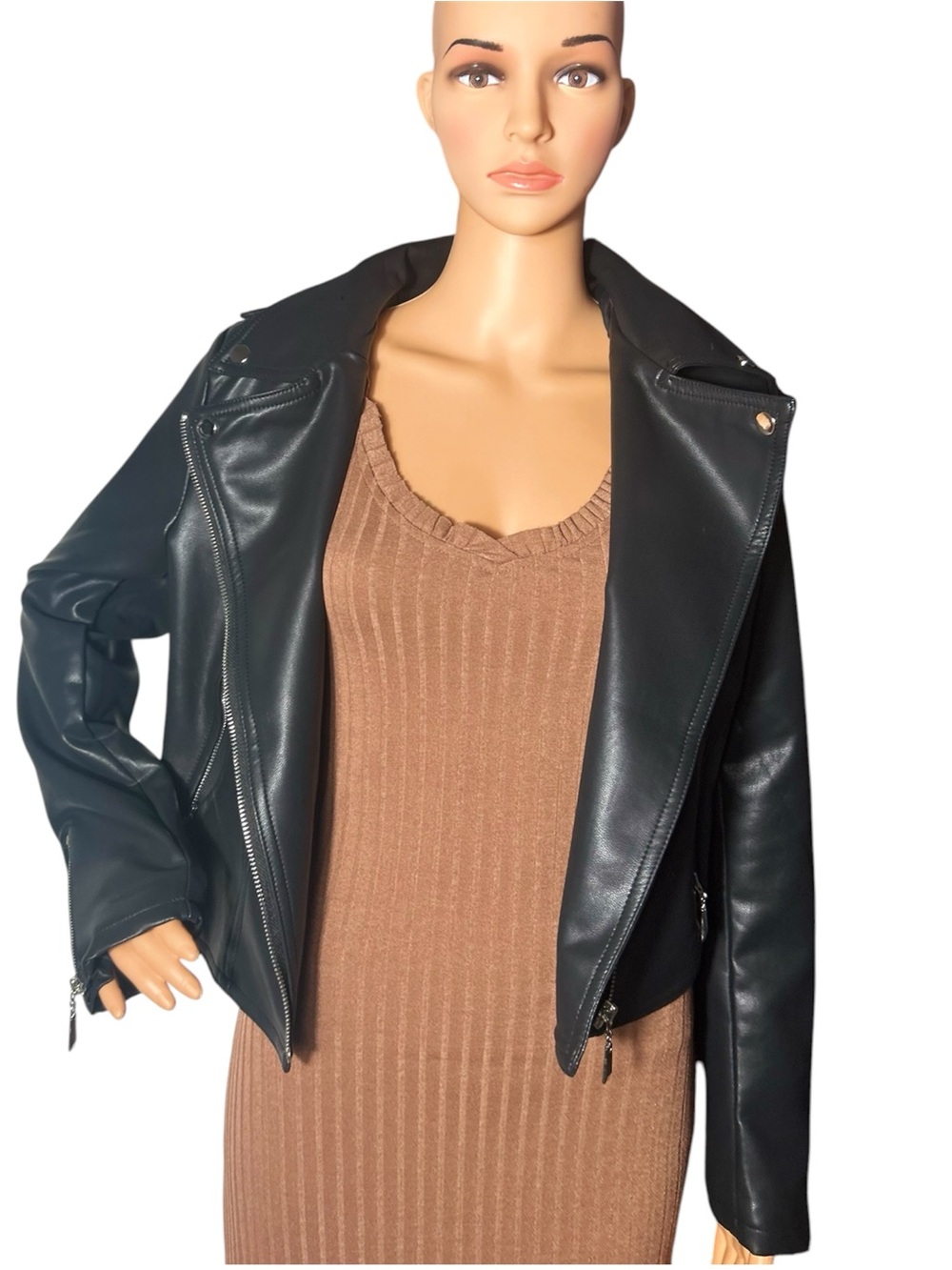 Black Faux Leather Moto Jacket - Women - Picture 4 of 11